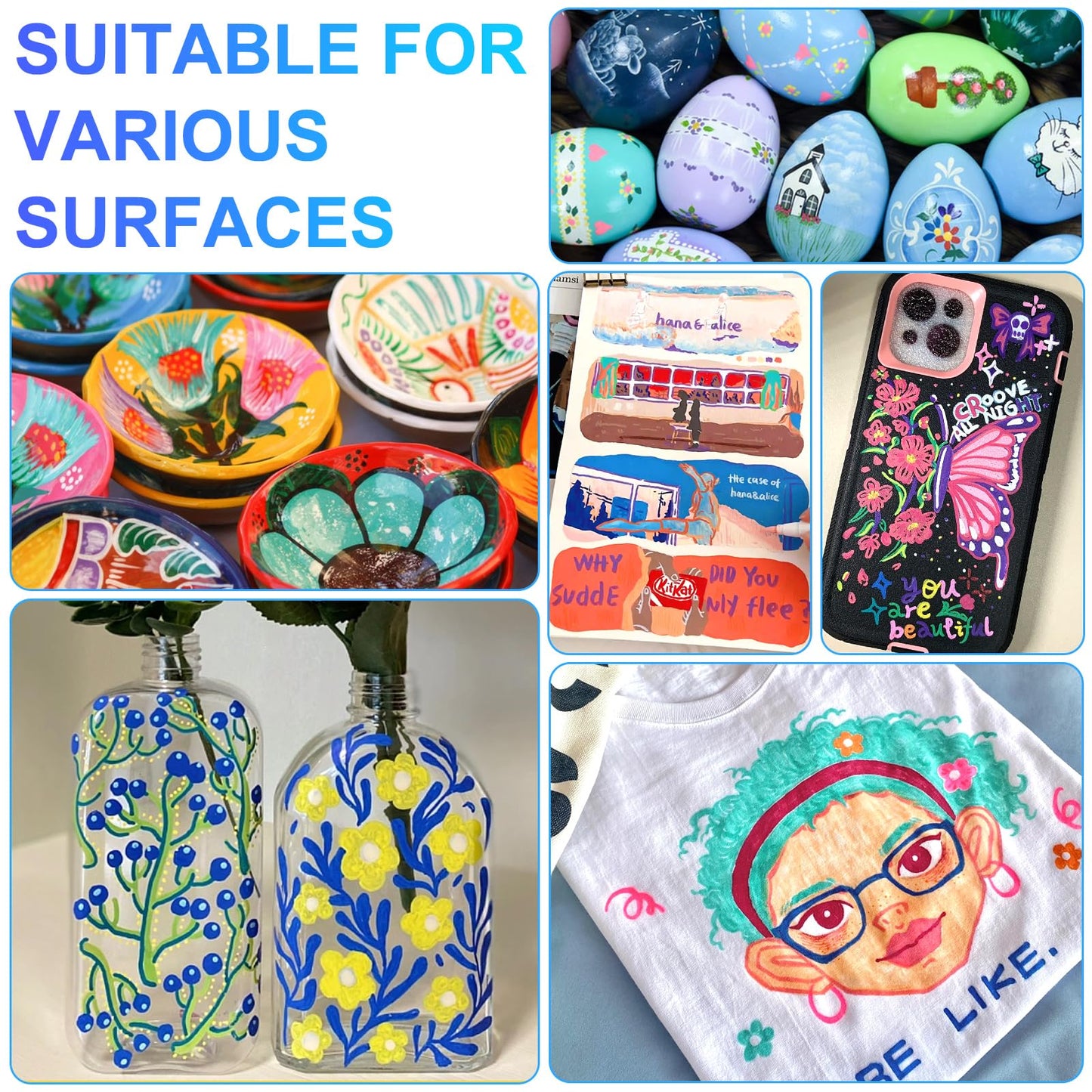 Acrylic Paint Pens, 50 Colors Dual Tip Markers with Fine and Brush Tip, Premium Marking Pens Set for Rock, Wood, Plastic, Fabric Painting and DIY Crafts