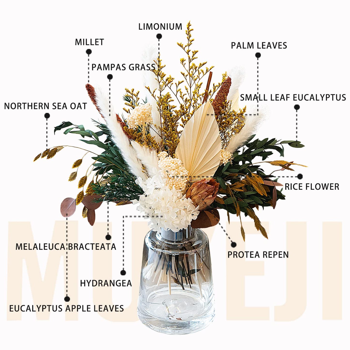 Natural Dried Flower Bouquet - Pampas Grass Decor, Fall Floral Arrangements with Eucalyptus, Plams, Hydrangea, Rustic Bouquet for Vase, Boho Table Centerpiece, Bohemia Home Wedding Decoration