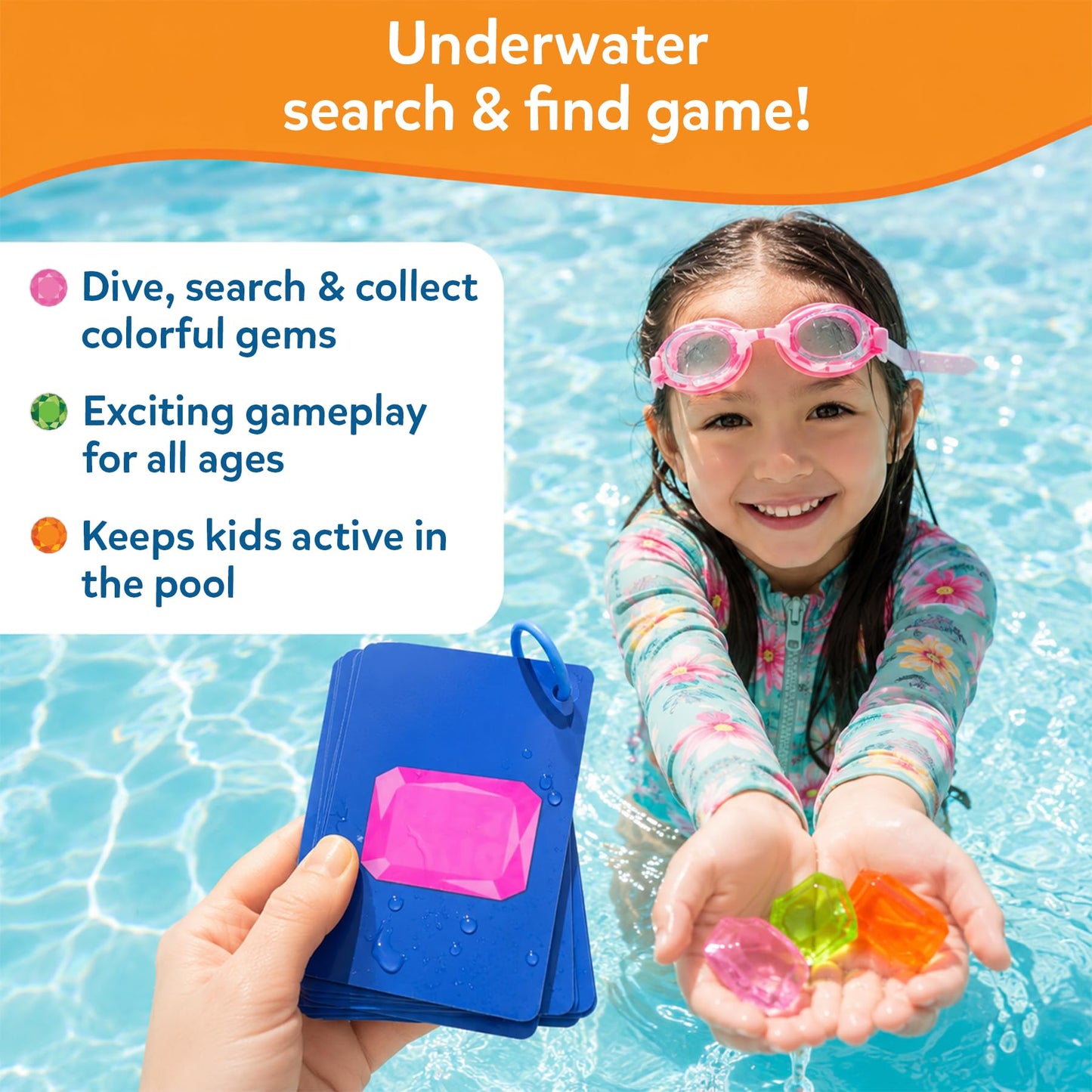 Skillmatics Pool Toys - Seek & Splash, Search & Find Water Game, Swimming Pool Dive Toy, Summer Activity, Screen-Free Fun & Gifts for Kids Ages 6, 7, 8, 9, 10, 11 & Up, Includes 64 Colorful Gems