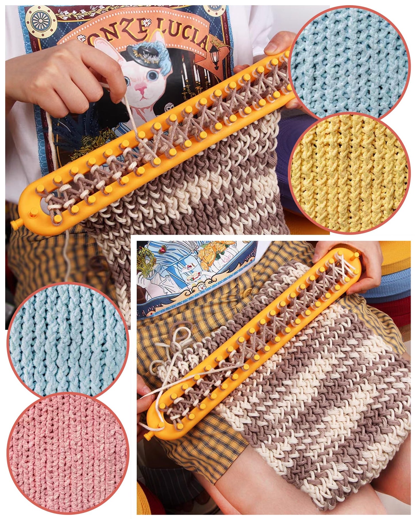 UCDRMA Knitting Loom Kit 35PC Scarf Loom Knitting Kit for Beginners, Quick Loom Knitting for Beginners Adult/Kids Contain Instructions, Pom Pom Maker and Yarn for Crochet Blanket Kit