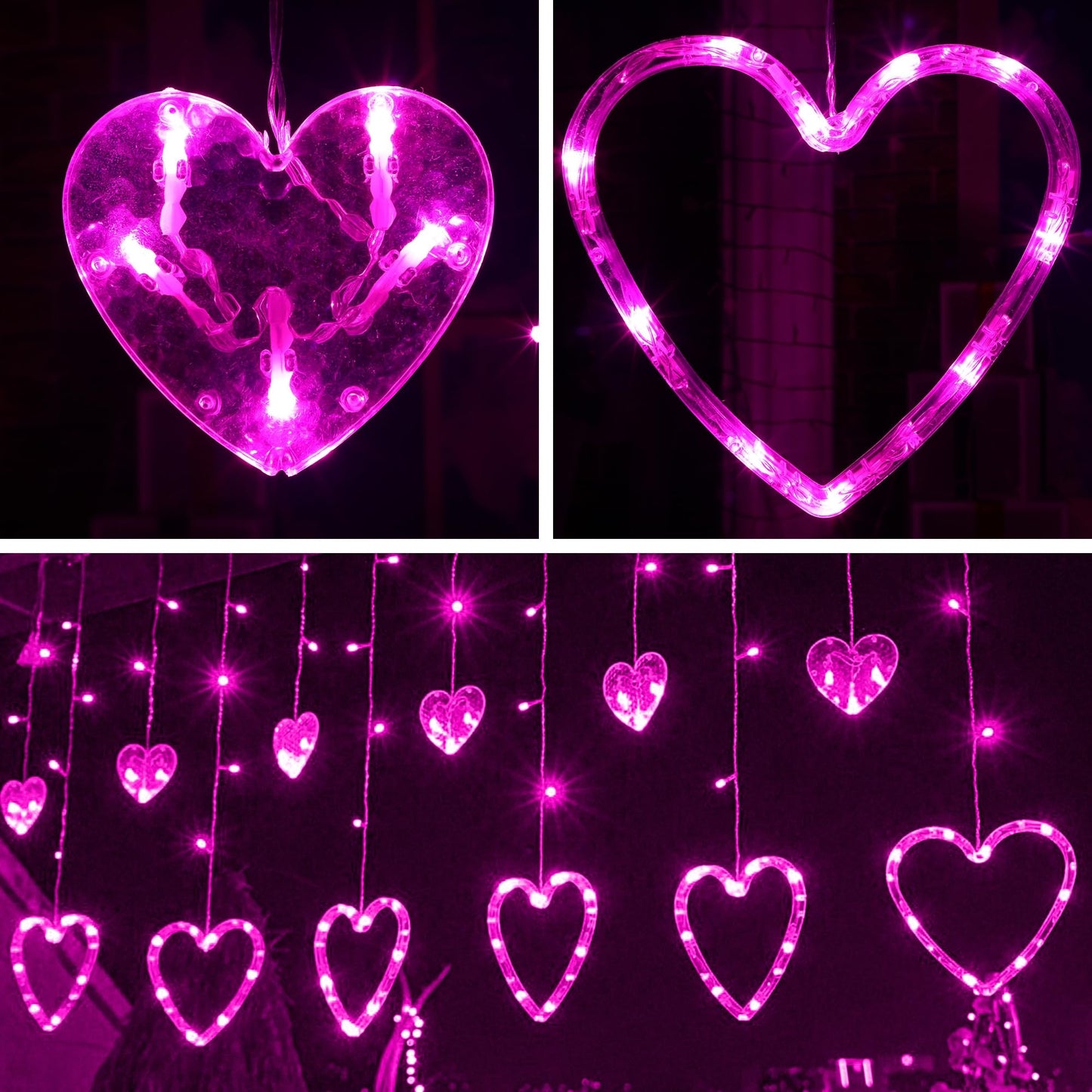 Valentine's Day Decoration, 138 LED Connectable Heart Curtain Lights with 8 Twinkle Modes, Plug in Pink Heart-Shaped Icicle Lights for Indoor Outdoor Garden Party Wedding Valentines Day Decor