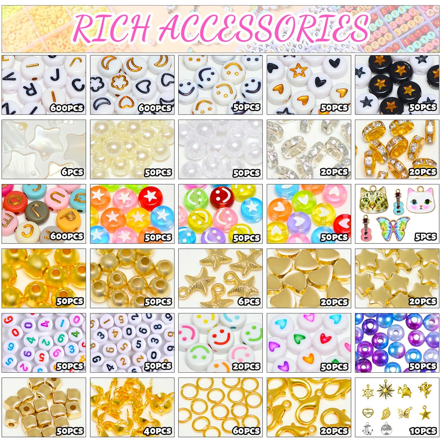 Friendship Bracelet Kit, 16888pcs, 96 Colors Polymer Clay Beads & 1200 Letter Beads，Bracelet Making Kit for DIY Jewelry Making&Friendship Bracelet Making