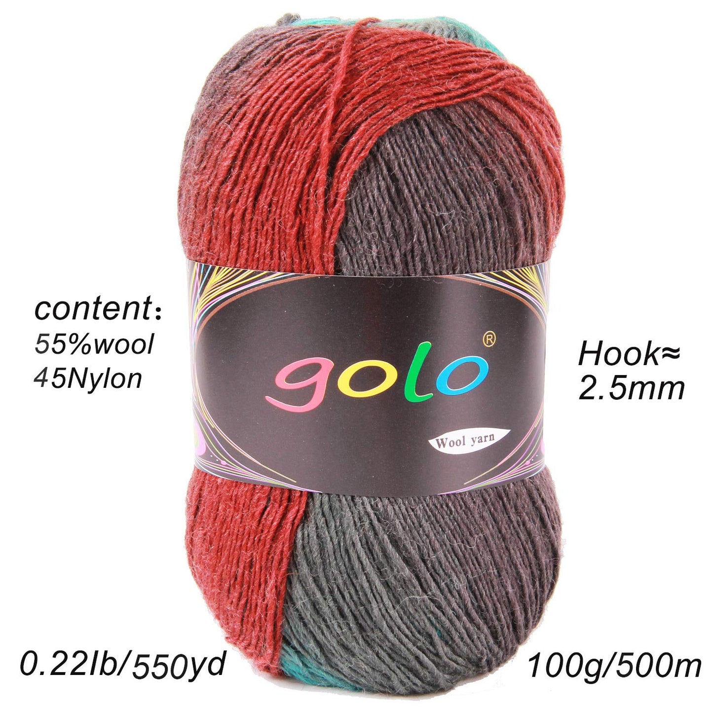 golo Wool Yarn for Knitting 550yd 0.22Ib Cachemire Multicolor Rainbow Yarn (Orange Grey)