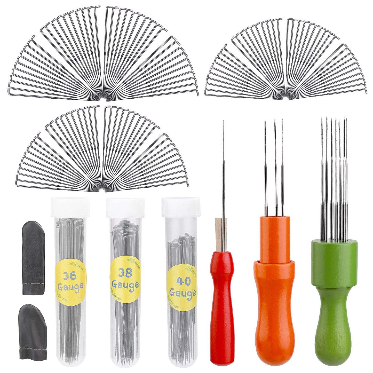 128 Pcs Needle Felting Needles Needle Felting Tool 3 Size Felting Kit Needles with Wooden Handle Holder Finger Cot for DIY Wool Feltings Projects