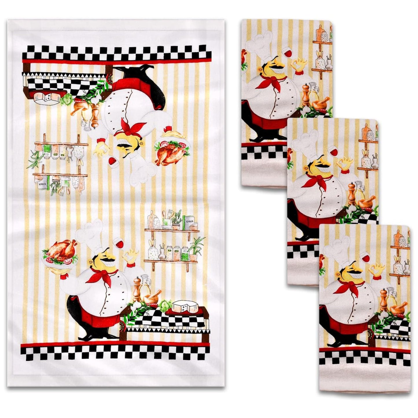 Lobyn 4-Pack Chef Dish Towels – Absorbent Lightweight Kitchen Towels 15x25, Decorative Cooking and Baking Kitchen Décor Towels