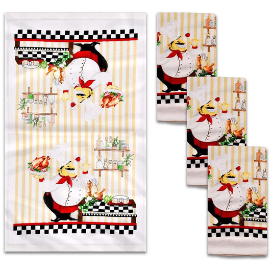 Lobyn 4-Pack Chef Dish Towels – Absorbent Lightweight Kitchen Towels 15x25, Decorative Cooking and Baking Kitchen Décor Towels