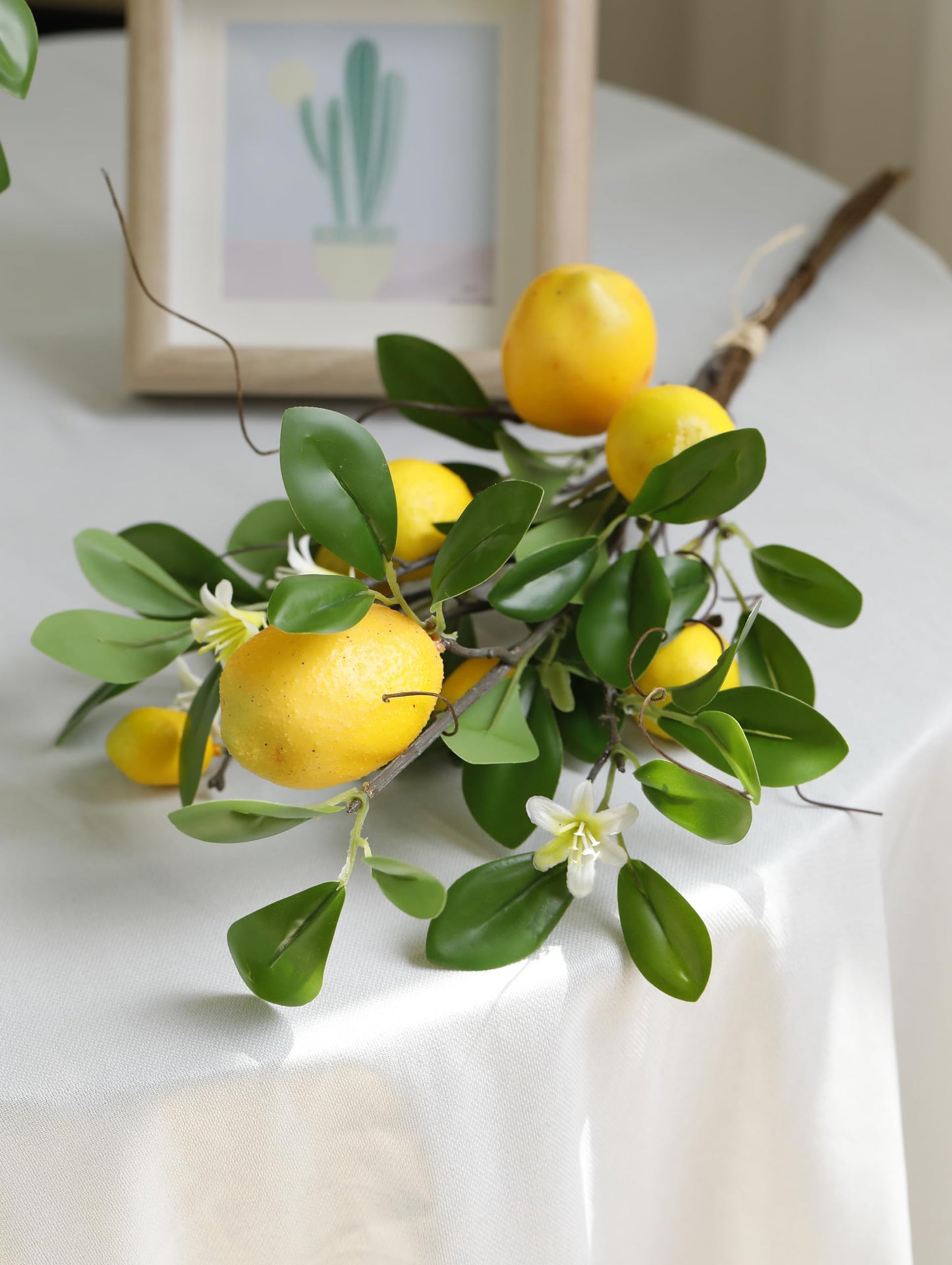 Laelfe Artificial Lemons Branches, 8 Head Faux Lemons with Stem Fake Lemon Themed for Kitchen Decoration Party Farmhouse Decor (Yellow)