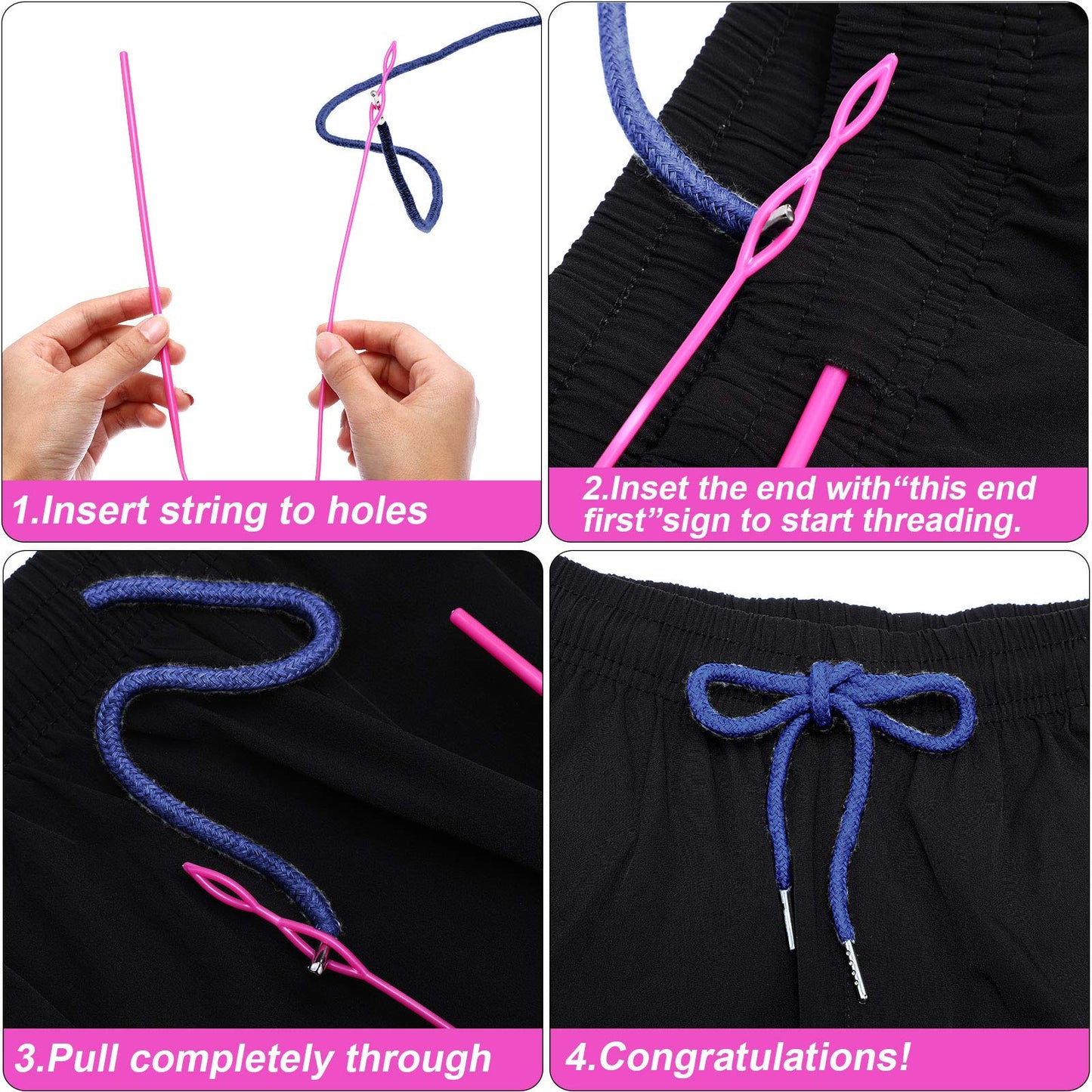 Drawstring Cords Replacement Drawstrings with Easy Threader for Sweatpants Shorts Pants Jackets Coats (Black, Navy Blue)