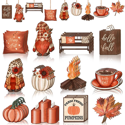 36 Pcs Thanksgiving Hanging Tree Ornaments Decorations Vintage Pumpkin Gnome Leaf Wood Autumn Harvest Party Favor Holiday Gift Office Tree Home Decorations(Classic)