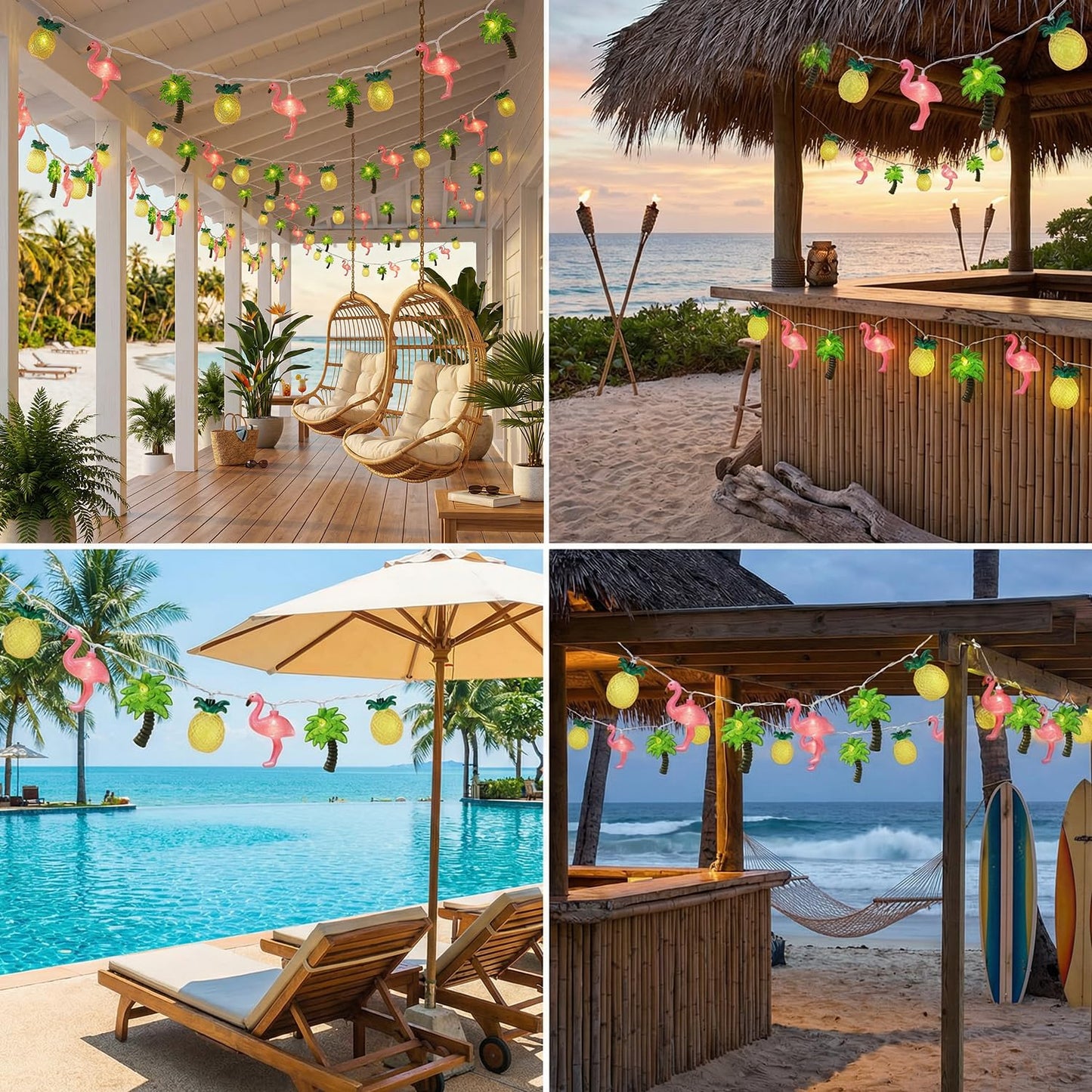Hawaiian Party Decorations Lights - 8.5Ft LED Flamingo Pineapple Palm Tree Lights Tropical String Lights Tiki Lights Outdoor for Summer Hawaiian Themed Pool Beach Party Bar Home Room Tropical Decor