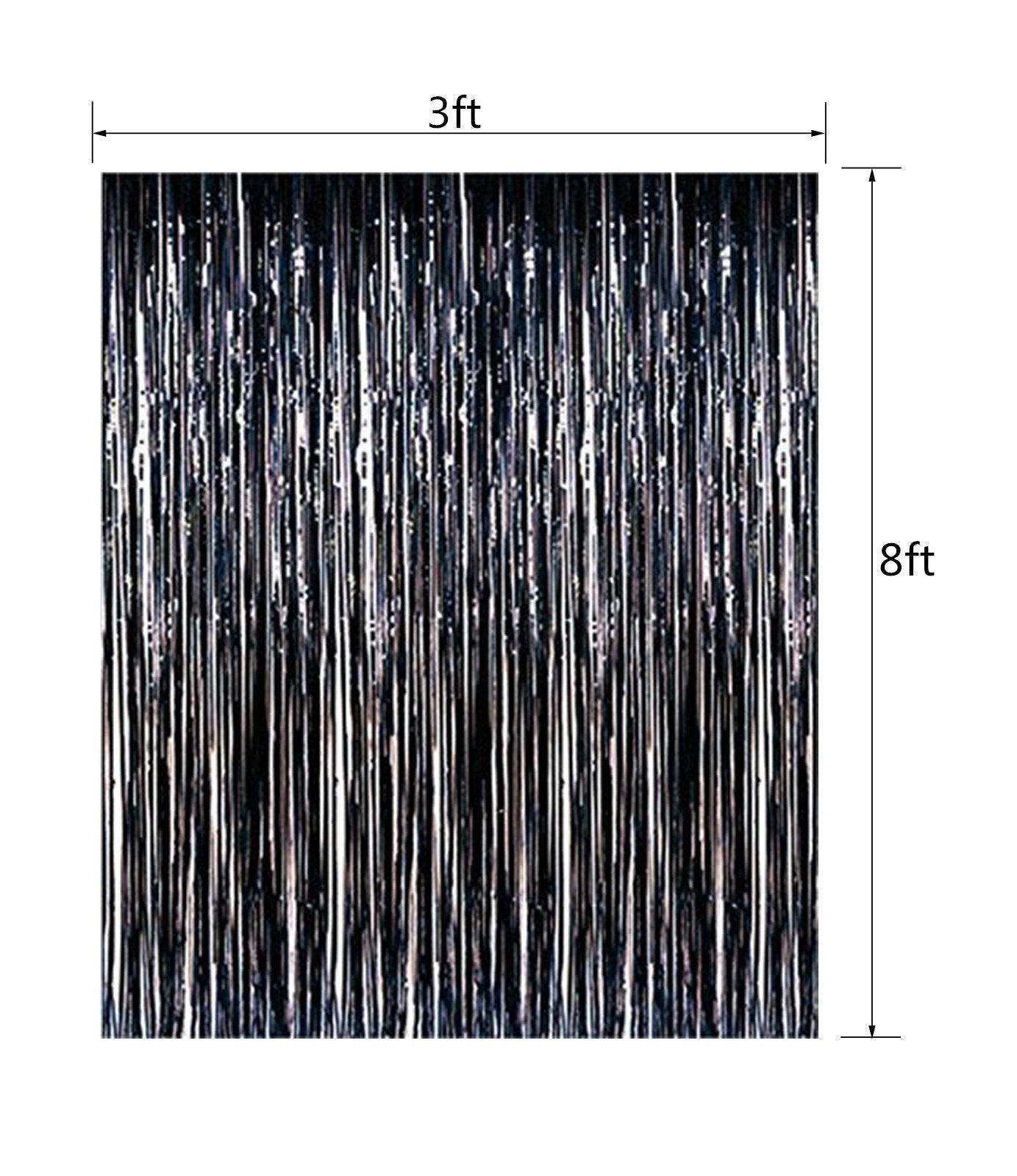 Fecedy 2pcs 3ft x 8.3ft Black Metallic Tinsel Foil Fringe Curtains Photo Booth Props for Birthday Wedding Engagement Bridal Shower Baby Shower Bachelorette Holiday Celebration Party Decorations