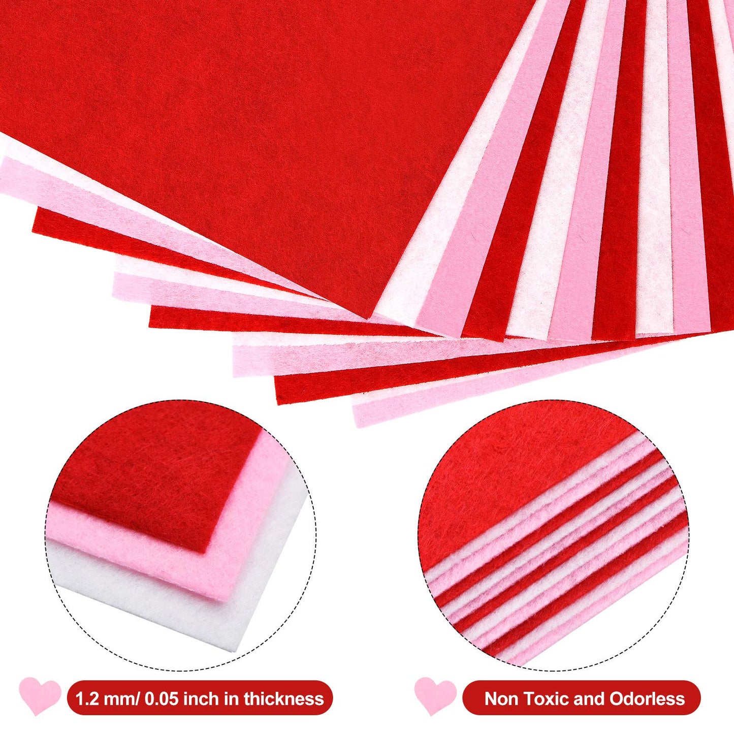 12 Pieces Valentine's Day Red Felt Fabric Pink White Craft Sheets Felt Sewing Fabric Patchwork Wedding DIY Craft Supplies, 11.8 x 8.3 Inches