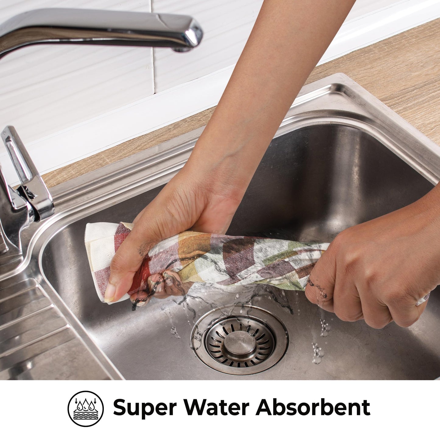 Urban Villa Fall Kitchen Towels Harvest Checks Dish Towels Set of 6 20" X30” 100% Cotton Highly Absorbent Quick Drying Dish Cloths & Dish Towels Thanks Giving Tea Towels with Hanging Loop Bar Towels