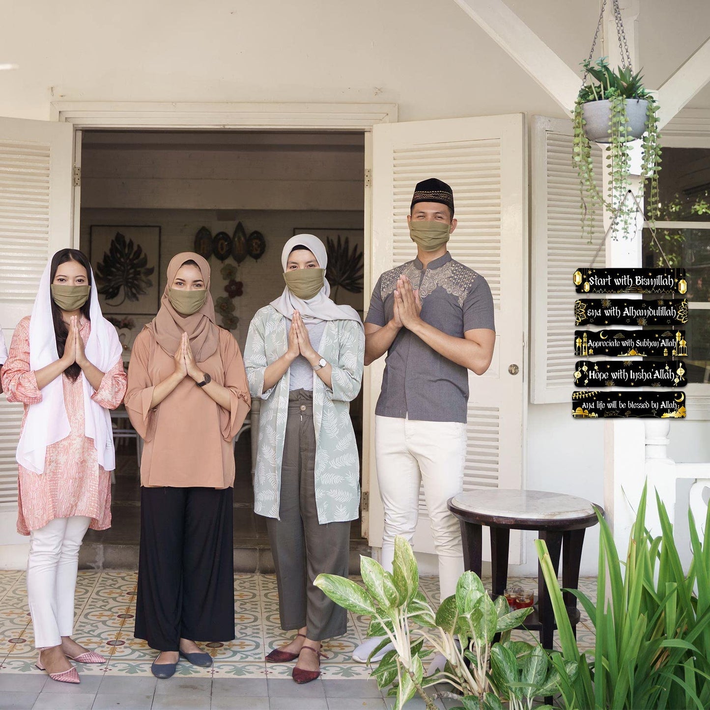 Islamic Wall Sign Eid Ramadan Mubarak Decorations Start and End with Allah Wall Art Allah Pediment Inspirational Wooden Hanging Muslim Plaque for Islamic Home Eid Al Fitr Supplies (Black)