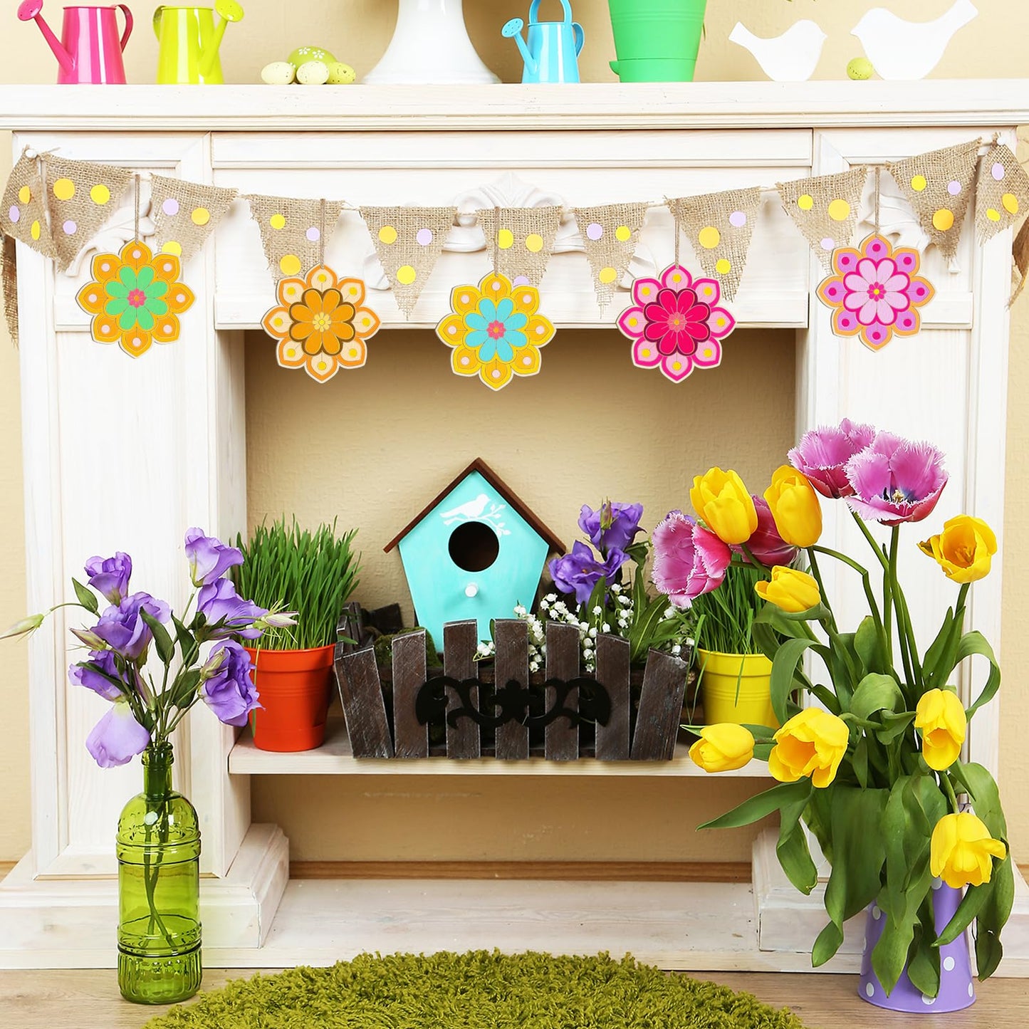 Wooden Flower Ornaments to Paint Easter Spring Decoration Cutouts Unfinished 24PCS 3.5 x 3 inches, DIY Blank Unfinished Christmas Tree Wood Discs Ornament for Home Crafts Hanging