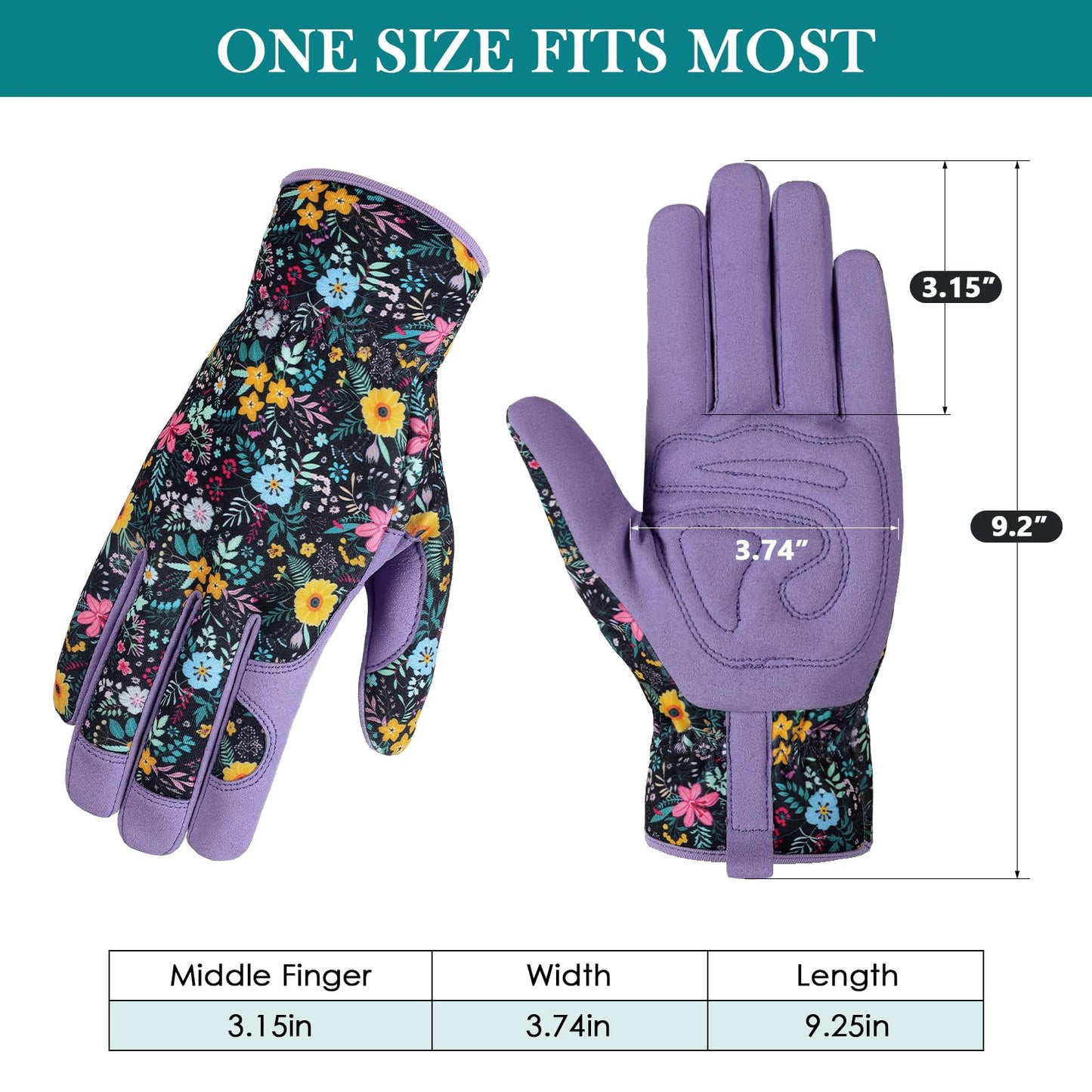 Garden Gloves for Women - Breathable leather Floral Gardening Gloves with Grip, Thorn-Proof Puncture-Resistant Work Gloves for Weeding, Digging, Planting, Raking and Pruning, Purple - Flower
