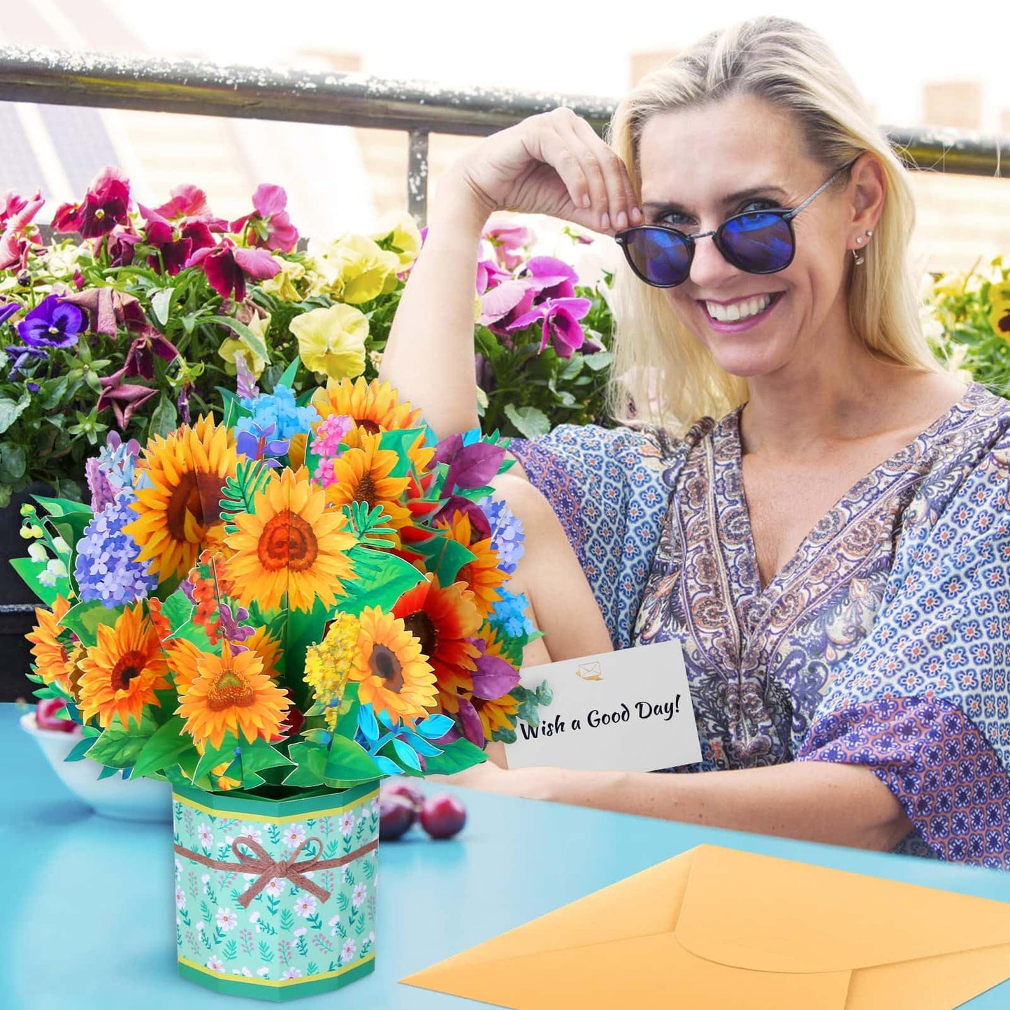 4Pack Paper Flower Pop Up Cards, Flower Bouquet Card Popup 3D Greeting Cards for Mother's Day, Graduation, Anniversary, Birthday, Congratulations, Get Well, Home Decor, with Envelope and Note