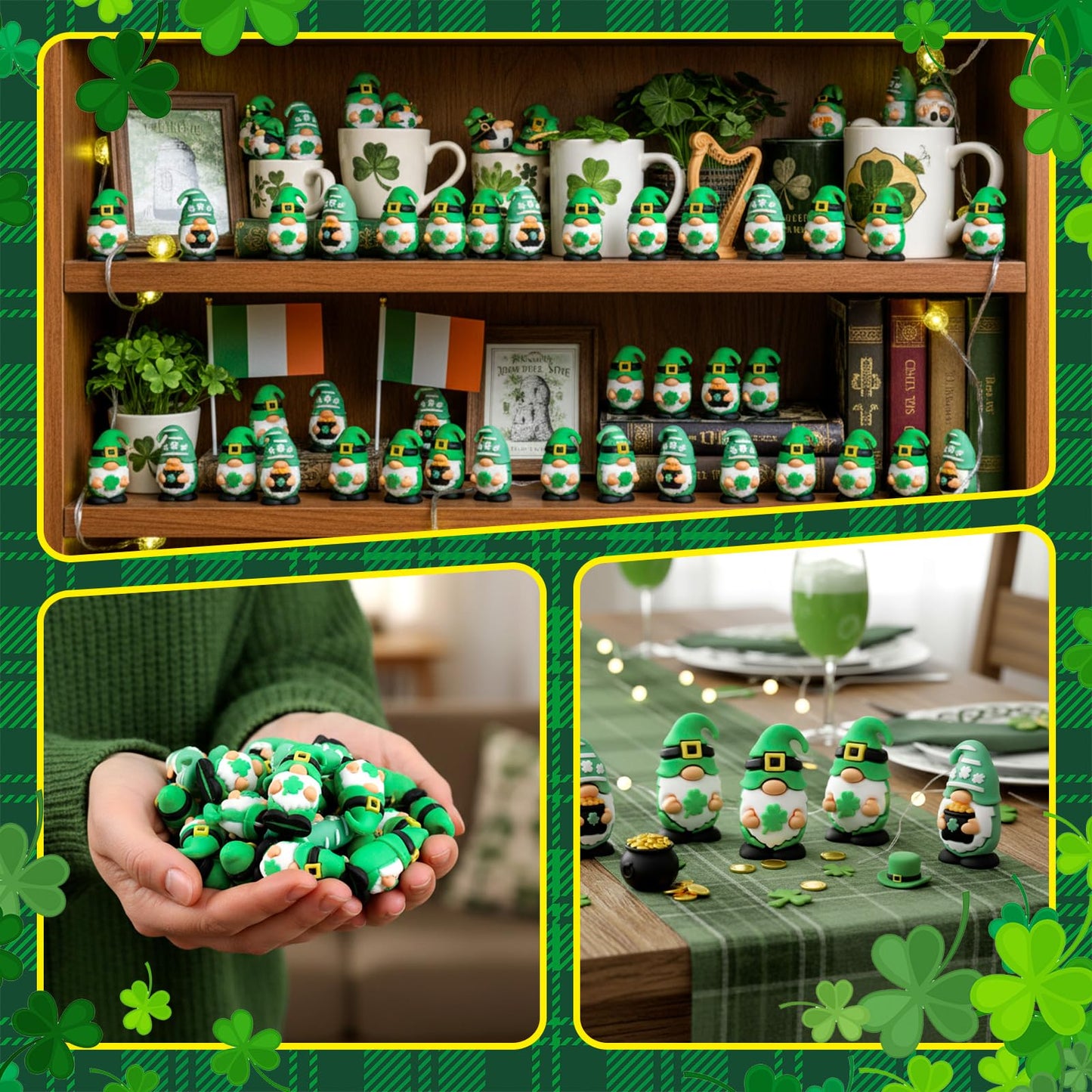 50 Pcs Mini St Patrick's Day Gnomes Bulks 1.57 Inch PVC Gnomes Figurine Gifts St Patrick's Day Collectible Figurines for Home Tabletop Farmhouse Shelf Decorations