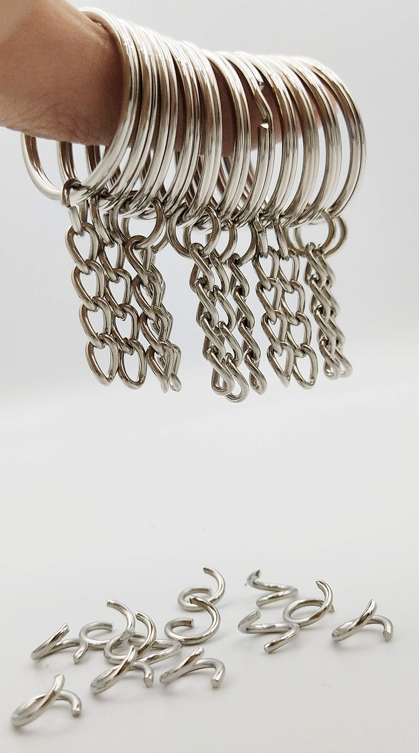 Key Ring with Chain and Open Jump Rings 1 inch, 50 Pack