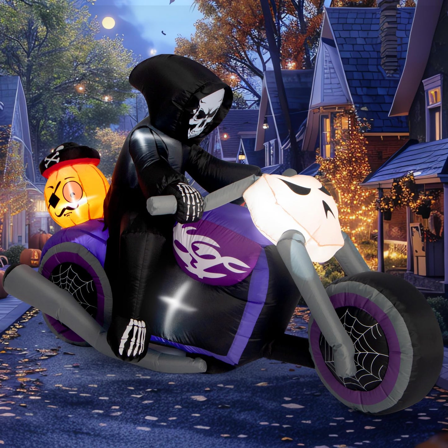 Halloween Inflatables Black Rider with Pumpkin, 6 FT Halloween Decorations with Built-in LEDs, Halloween Blow Up Yard Decorations for Indoor Outdoor Party Garden