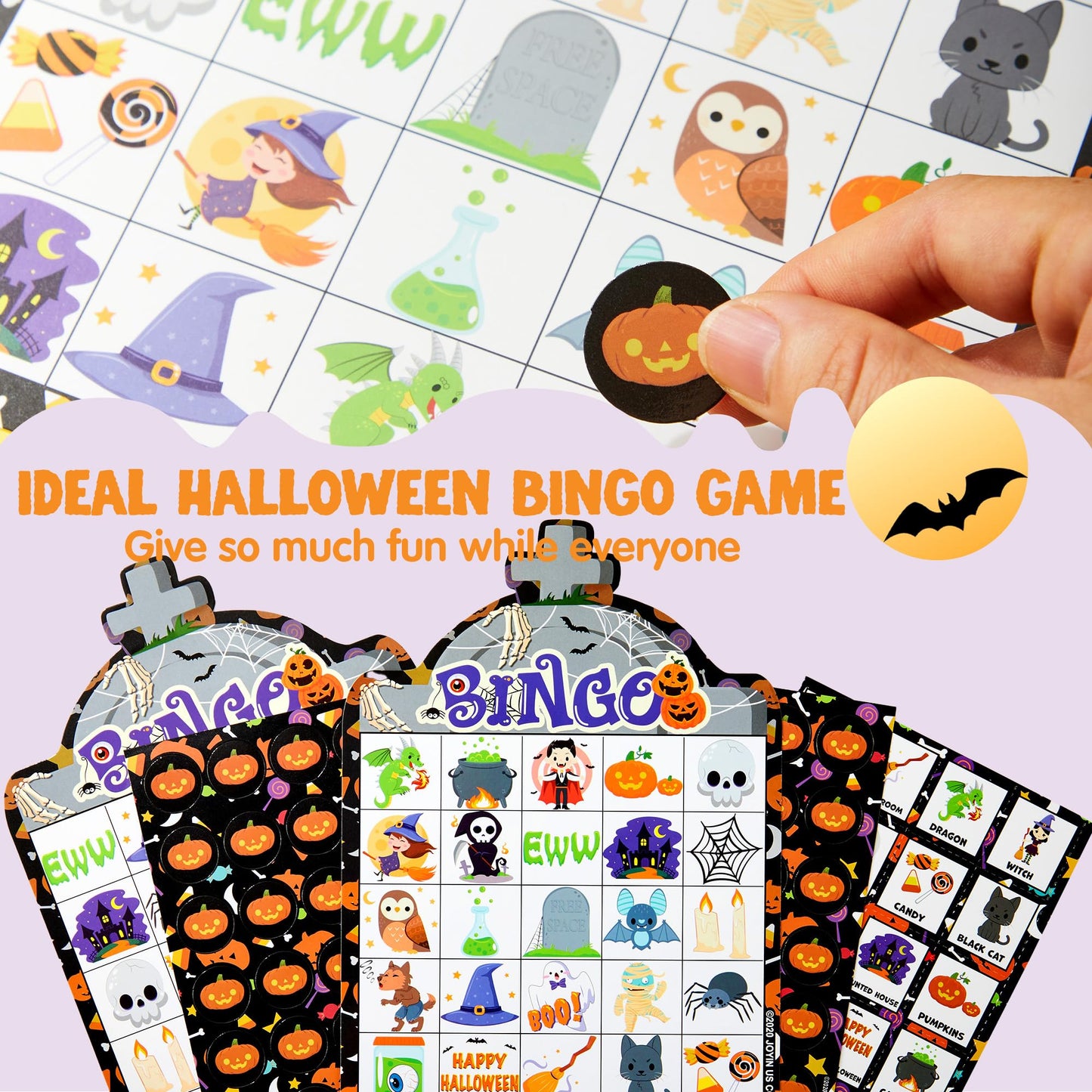 28 Players Halloween Bingo Game Cards for Kids, Halloween Bingo Cards for Classroom School Family Group Activities, Halloween Party Adults Kids Indoor Card Games