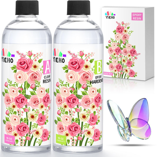 Epoxy Resin 32OZ, Crystal Clear Art Casting Resin and Hardener Hard No Yellowing Resina Epoxica Transparente Perfect for Jewelry Making, DIY, Molds, Crafts (1:1)