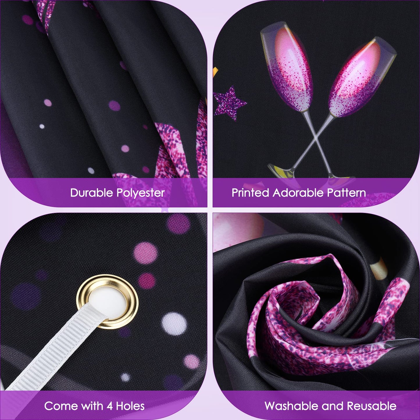 Purple Happy Birthday Banner Purple Black Gold Birthday Party Decorations Large Purple Birthday Sign Shiny Purple Black Birthday Backdrop Photo Booth Background for Women Girls 71 x 44Inch