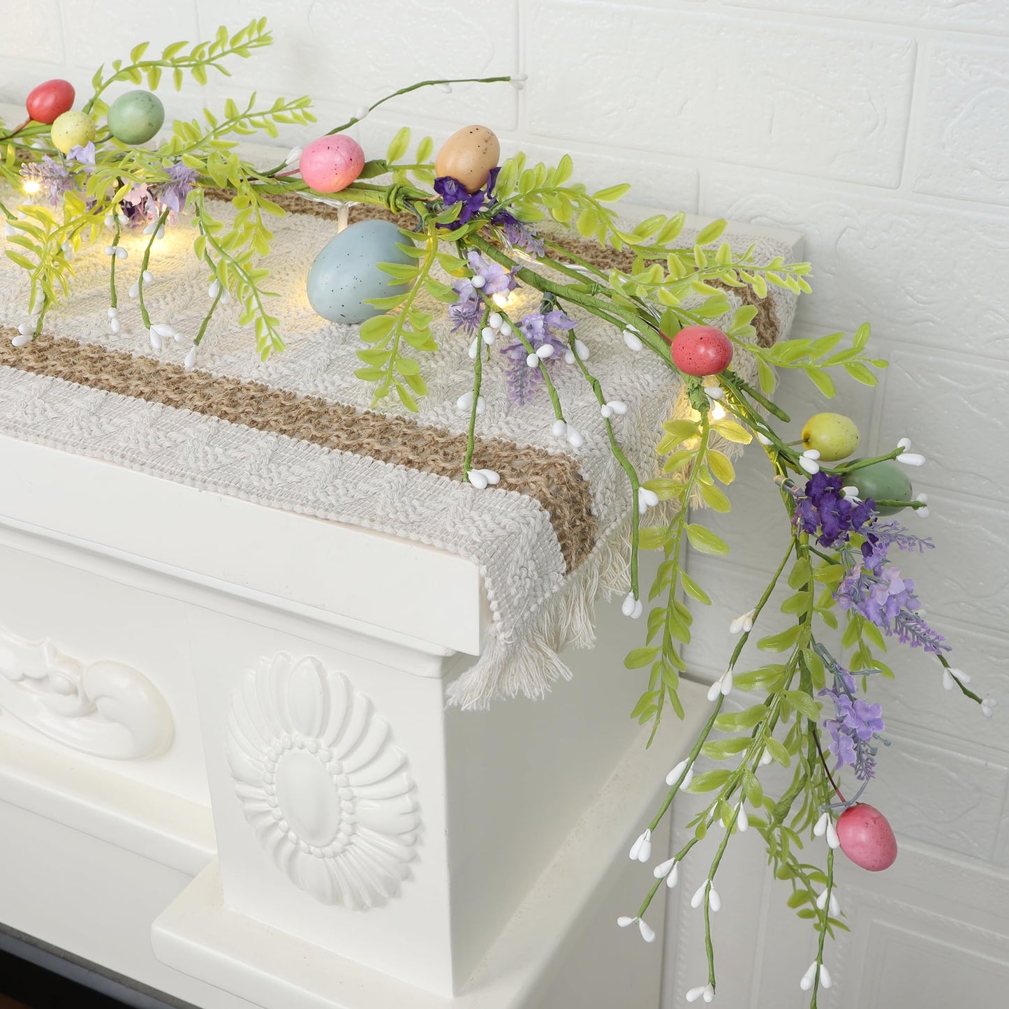 6 FT Easter Decorations for Home Lighted Easter Garland Artificial Egg Garlands with 20 LED Lights & Timer Spring Decor for Mantle Fireplace Table Door