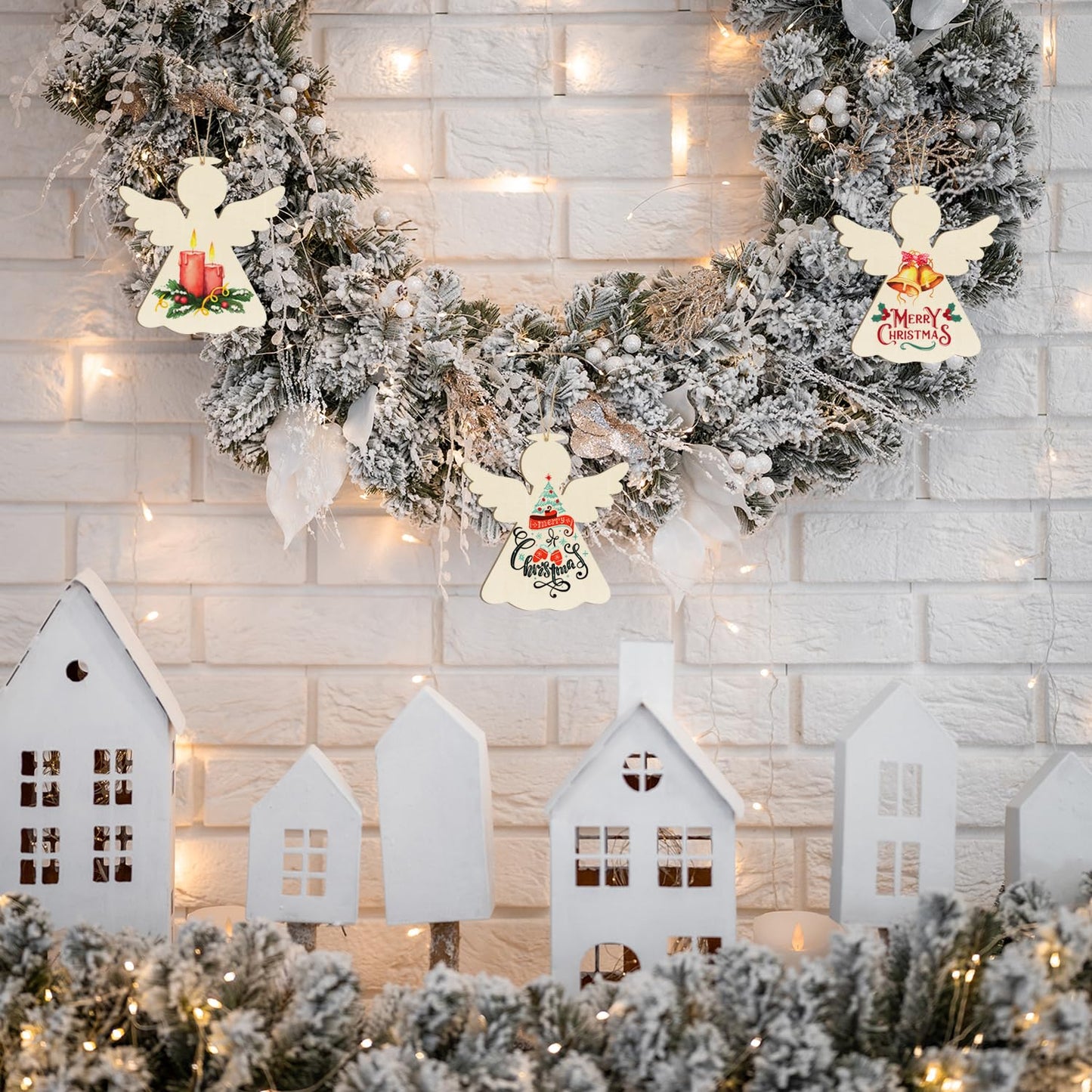 Wooden Christmas Ornaments to Paint - Angel Decoration Cutouts, Unfinished 24PCS, 3.5 x 3 inches, DIY Blank Unfinished Christmas Tree Wood Discs Ornament for Home Crafts Hanging