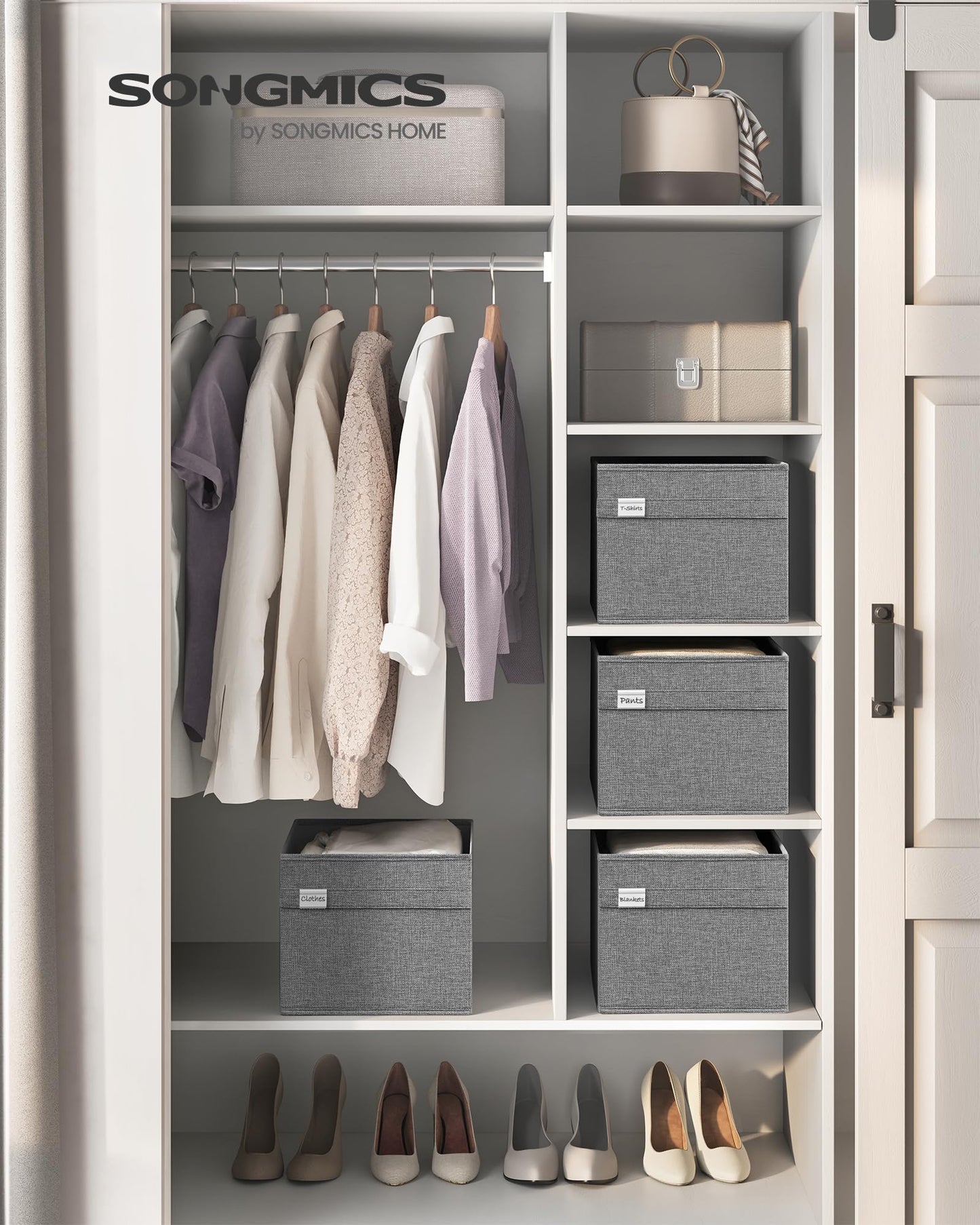 SONGMICS Storage Baskets, Set of 2 Extra Large Storage Bins for Organizing, 15.7 x 11.8 x 9.8 Inches, Fabric Storage Cubes for Shelves, Easy to Clean, Foldable, 2 Handles, Dove Gray UROB240G02