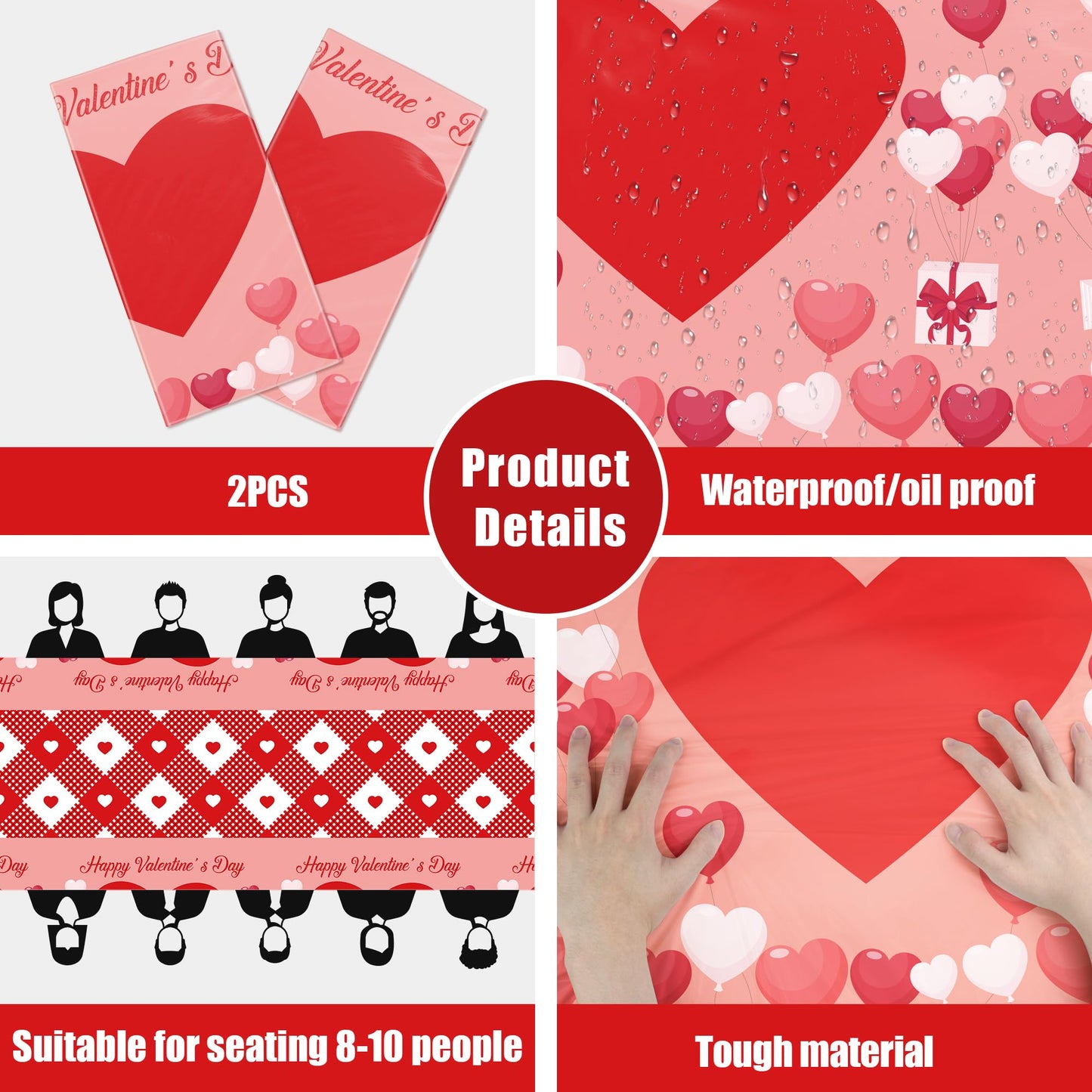 OHOME 2 Pack Valentines Day Decorations - Valentines Decor - Disposable Plastic Valentines Tablecloth | Valentine Decorations Indoor - Valentines Party Decorations Favors | Valentines Backdrop Banner