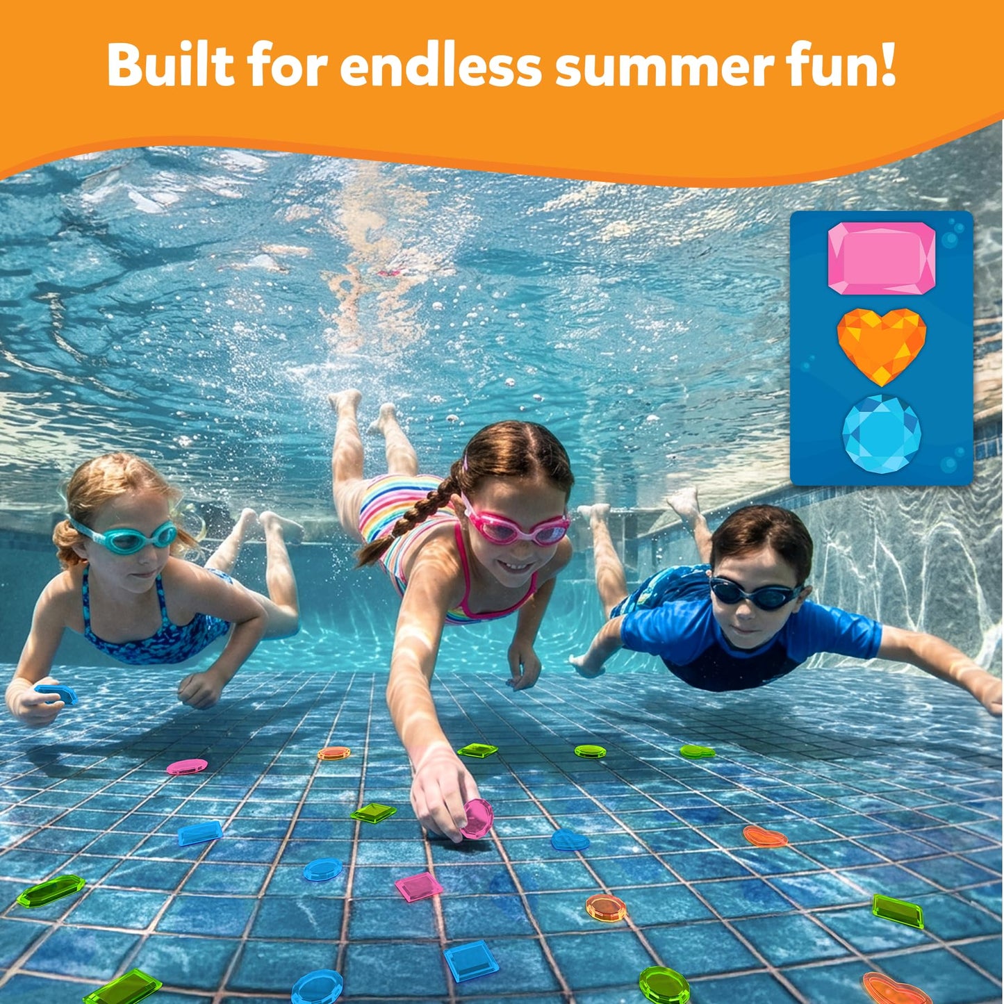 Skillmatics Pool Toys - Seek & Splash, Search & Find Water Game, Swimming Pool Dive Toy, Summer Activity, Screen-Free Fun & Gifts for Kids Ages 6, 7, 8, 9, 10, 11 & Up, Includes 64 Colorful Gems