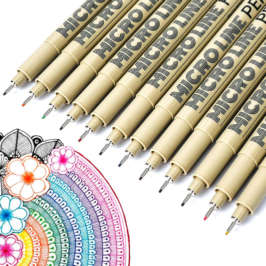 KERIFI 12 Colors 05 Micro Fineliner Drawing Art Pens, Waterproof Archival Ink Pens, 0.45mm Multiliner Fine Liner Pens for Illustration Technical Sketching Manga Scrapbooking Journaling Zentangle