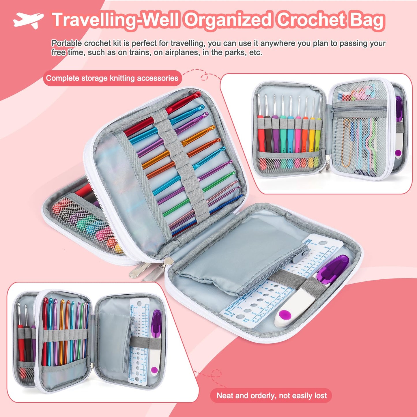 Crochet Hooks Kit with Case, 99-Piece Crochet Hooks Set DIY Crochet Needles Yarn Weave Kits for Knitting Gloves and Sweaters, Ergonomic Lace Crochet Hook for Fine Working
