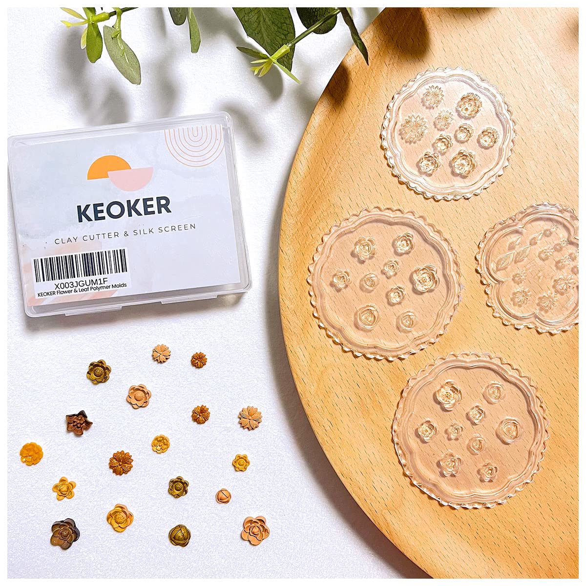 KEOKER Flower Polymer Clay Molds - 4 Pcs flower & Leaf Polymer Clay Molds for Jewelry Making, Daisy Miniature Clay Molds, Polymer Clay Molds for Polymer Clay Earrings Decoration (Mini Flower & Leaf)