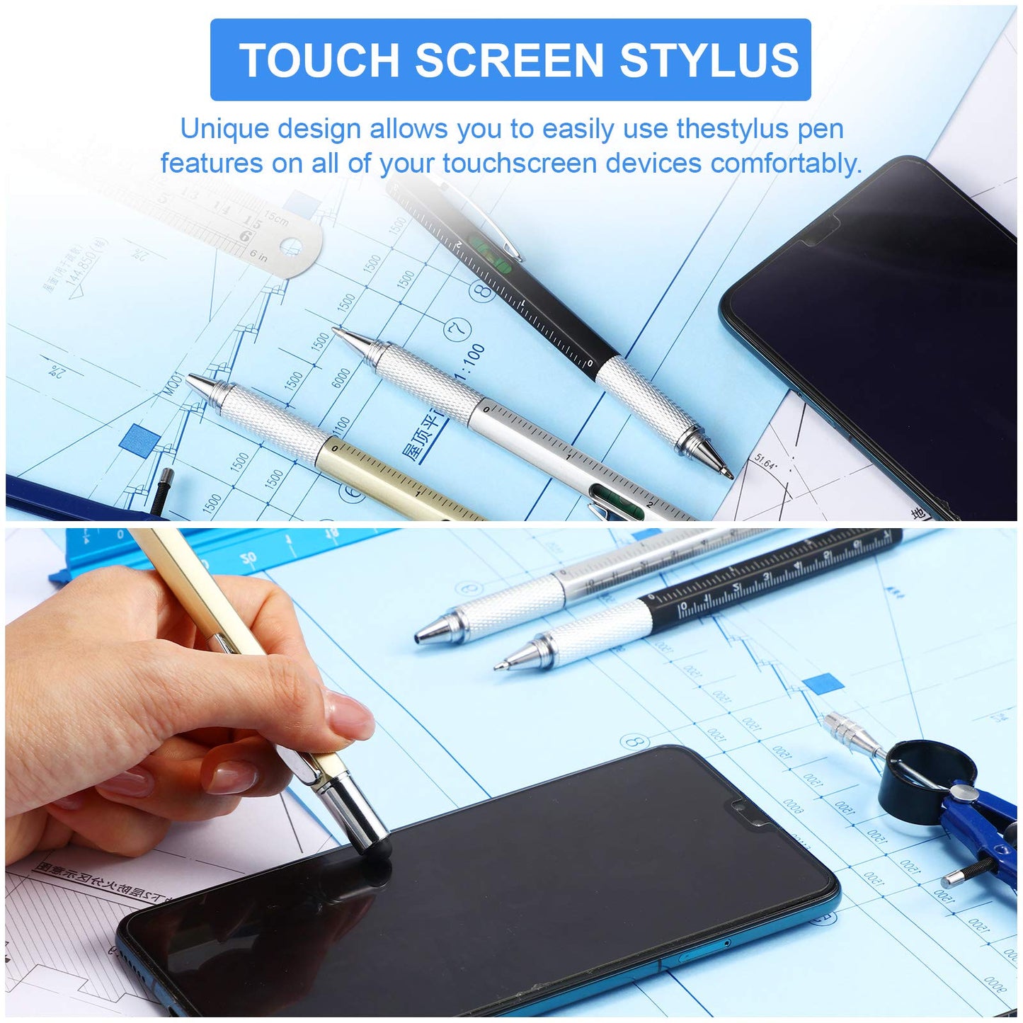 Honoson 30 Pcs Father's Day Multi Tool Pens Gift Pen Bulk for Men 6-in-1 Multitool Pen with Ruler, Level Gauge, Ballpoint, Stylus, Screwdrive Multifunction Birthday Gifts (Multi Color)