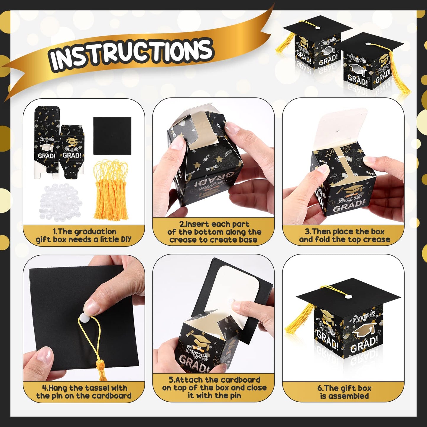 Pajean 30 Pcs Graduation Cap Candy Gift Box Grad Hat Gift Box Treat Boxes with Tassels Graduation Party Favors for Guests Class of 2026 Decorations(Black)