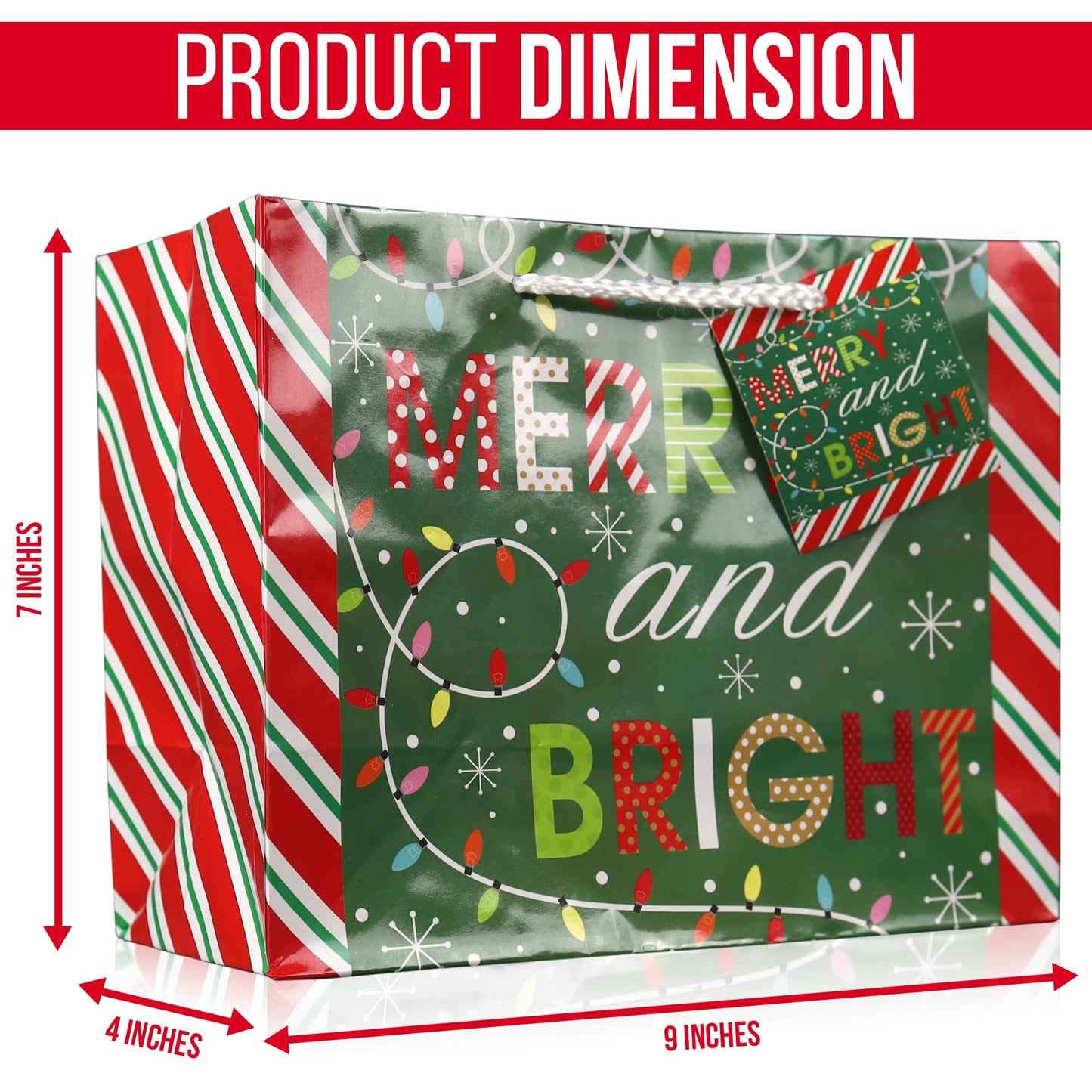 24-Pack Medium Christmas Gift Bags with Tissue Paper - Fun Bright Designs: Merry Christmas, Joy, Holidays - Printed Holiday Bags with Tags