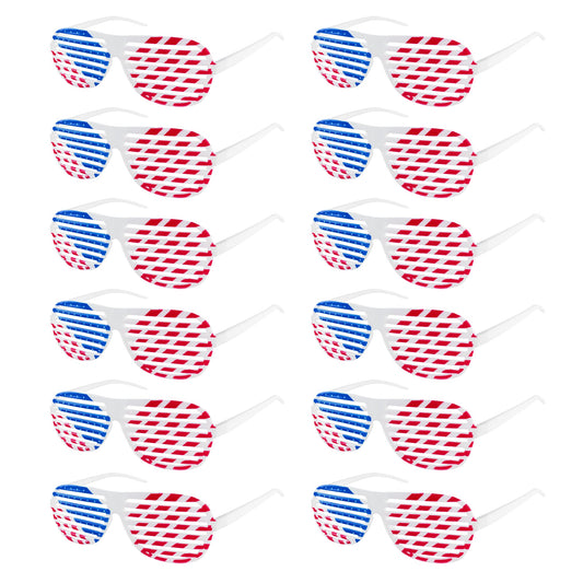 American Flag USA Patriotic Design Plastic Shutter Glasses Shades Sunglasses Eyewear for Party Props, Decoration (12 Pairs)