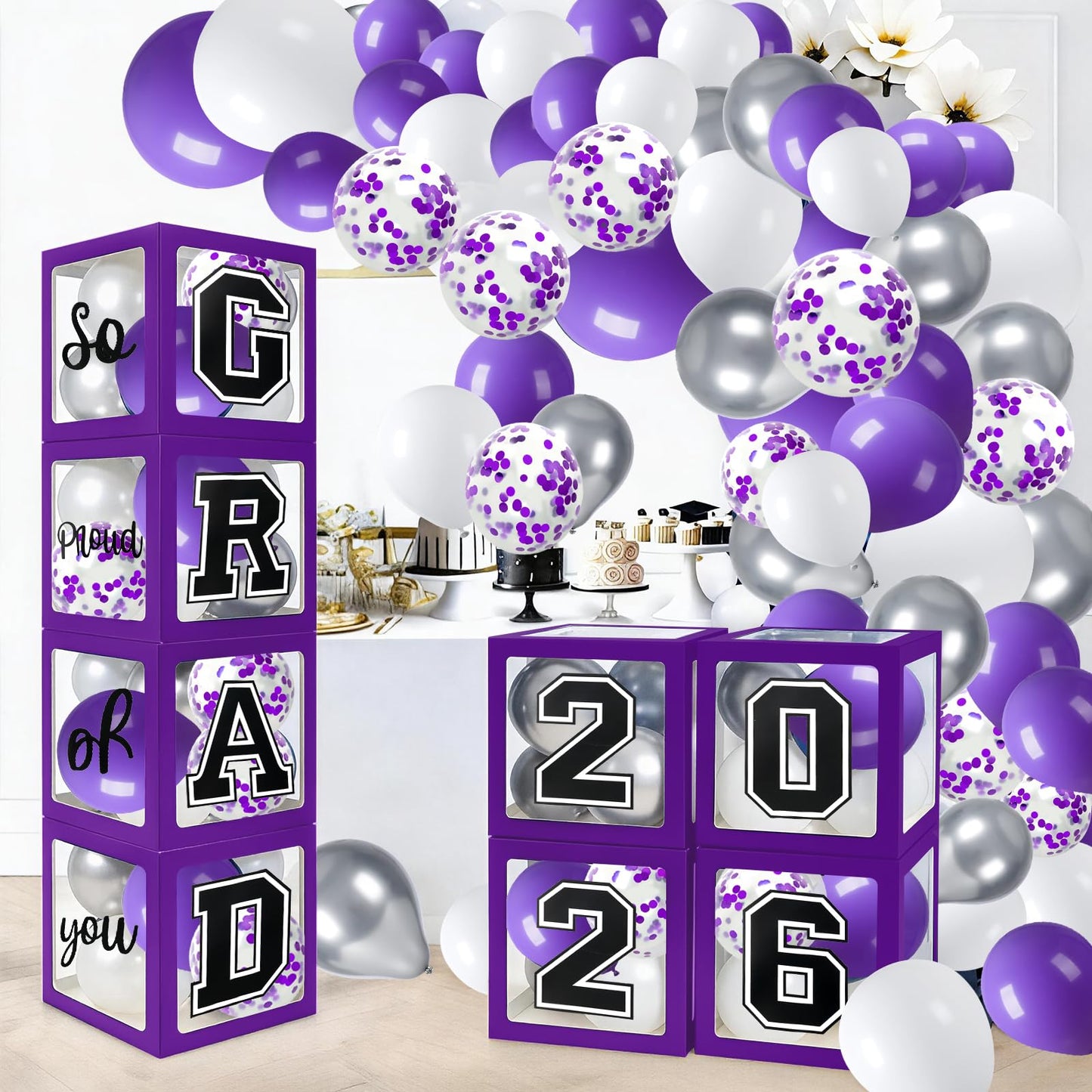 Graduation Decorations 2026 Graduation Party Decorations Set of 4 Boxes with 129pcs Balloons Arch Garland Kit Party Supplies for Any Grades Purple