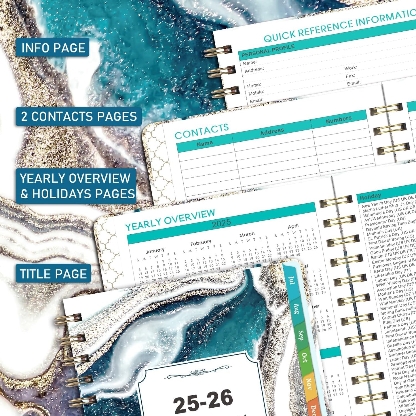 Planner 2025-2026 - 2025-2026 Weekly and Monthly Calendar from July 2025 to June 2026, Academic Planner 2025-2026 with Inner Pocket, Colorful Tabs, 6.4'' x 8.5''