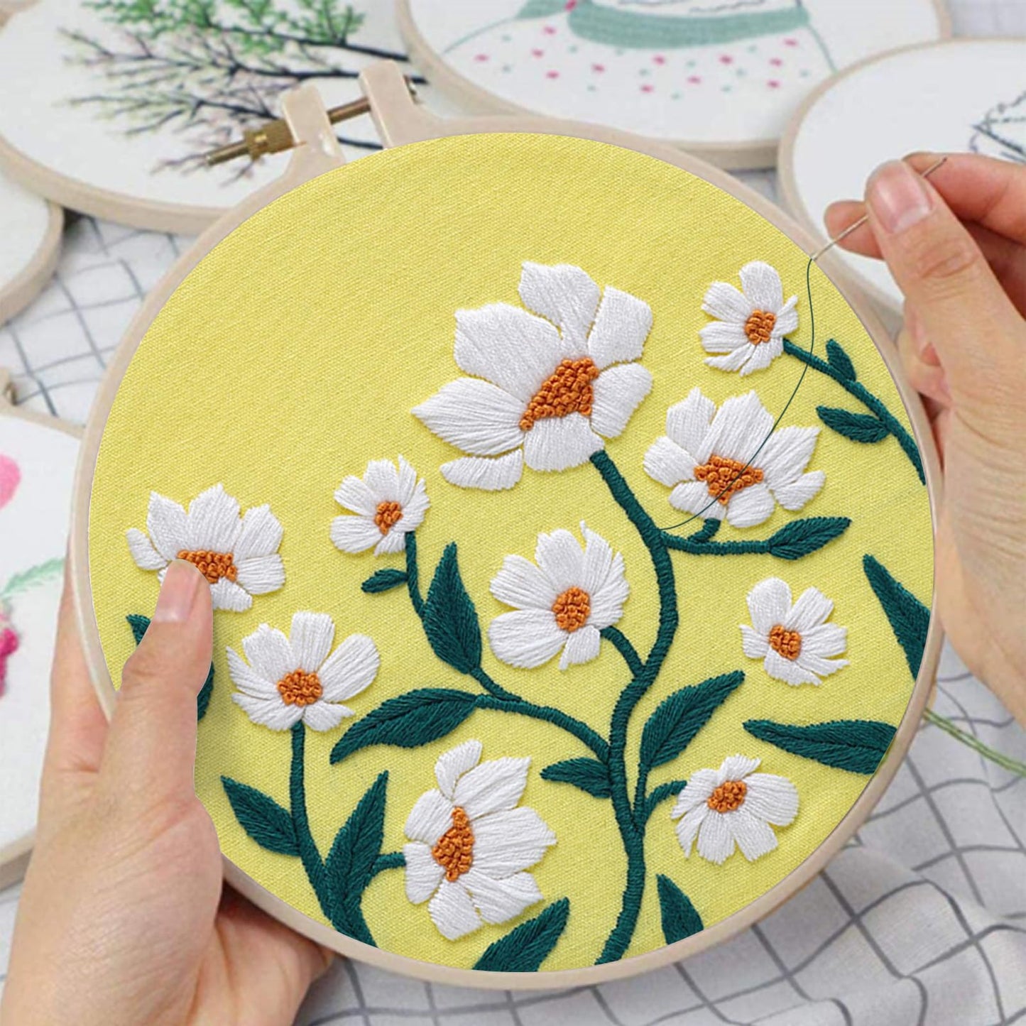 3 Sets Flowers Embroidery Kits for Beginners,Cross Stitch Kit for Adults,DIY Needlepoint for Starters Including Florals Pattern, Hoop,Instruction and Threads