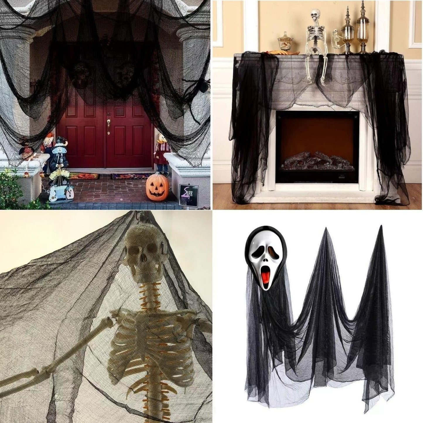 Niurui Halloween Black Creepy Cloth 315 x 79 inch Spooky Halloween Decoration for Haunted Houses Outdoor Nativity Scenes