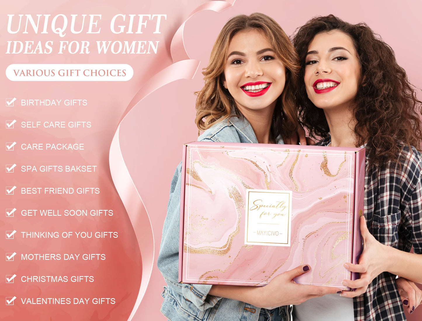 Gifts for Mom, Woman, Wife Self Care Get Well Soon Gift Baskets, Rose Relaxing Spa Gift Basket Care Package w/ Luxury Flannel Blanket, Unique Valentines Day Gifts for Mom Her Friend Sister Wife Grandma