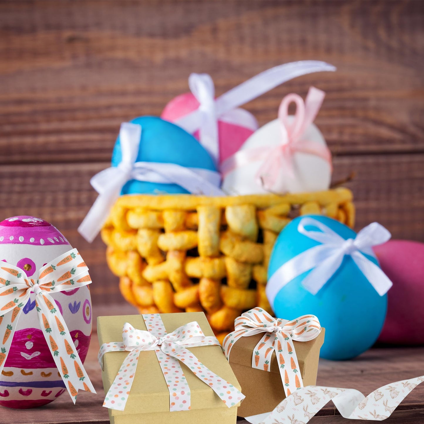 6 Rolls 1 Inch Easter Grosgrain Ribbon with Eggs/Rabbits/Carrots/Dots Pattern for Handmade Crafts, Wreaths and Gift Wrapping, Basket Decor, Bows Making, Easter Day Decoration (5 Yards/roll)