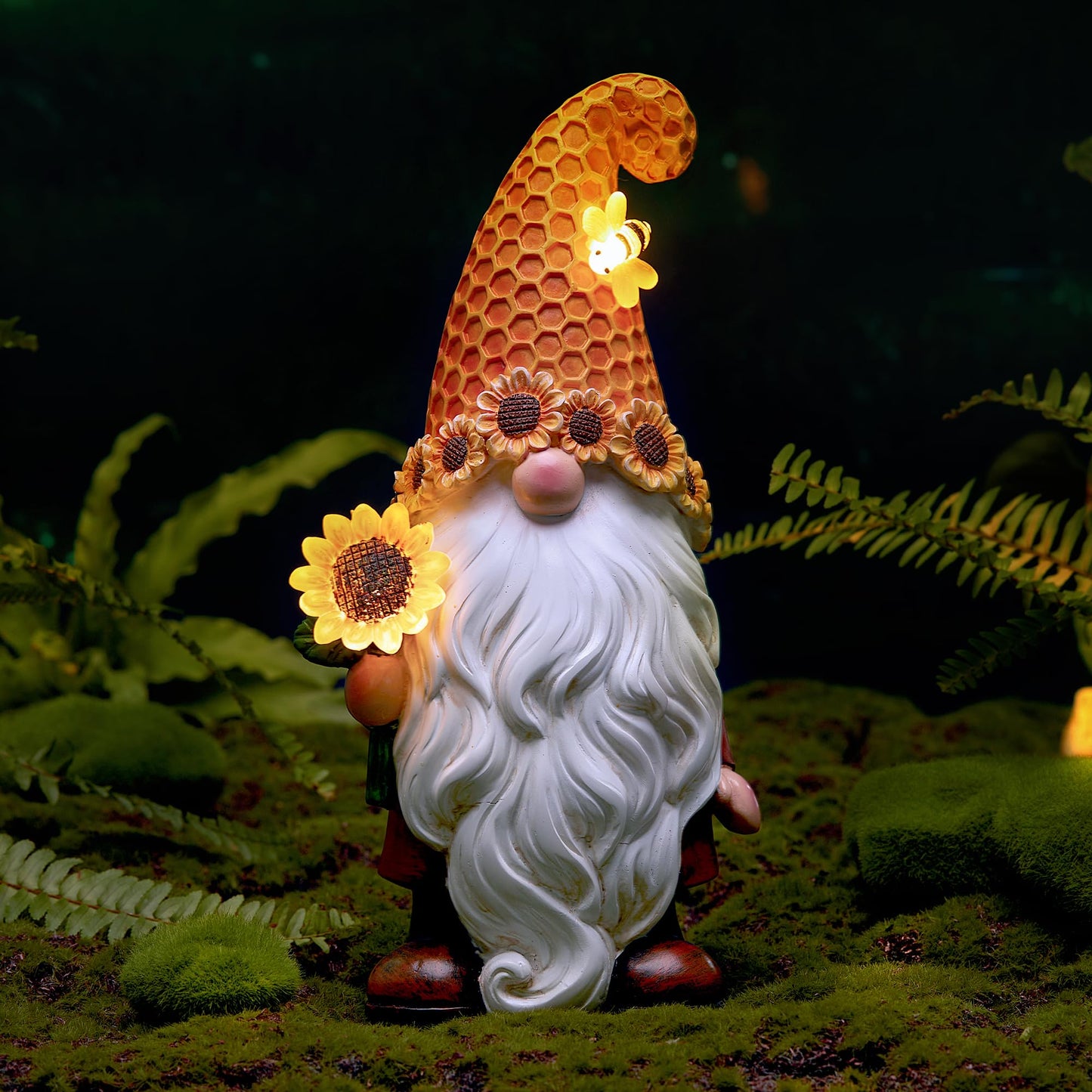 Garden Gnomes Outdoor - Sunflower Gnome Statue with Solar LED Lights for Yard, Patio, Lawn Ornaments - Best Garden Gifts for Mothers Day, Housewarming, Festival