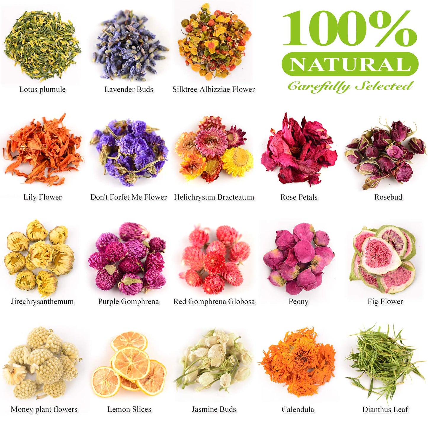 LAVEVE Dried Flowers, 21 Bags 100% Natural Dried Flowers Herbs Kit for Soap Making, DIY Candle, Bath, Resin Jewelry Making - Include Lavender, Don't Forget Me, Lily, Rose Petals, Jasmine and More