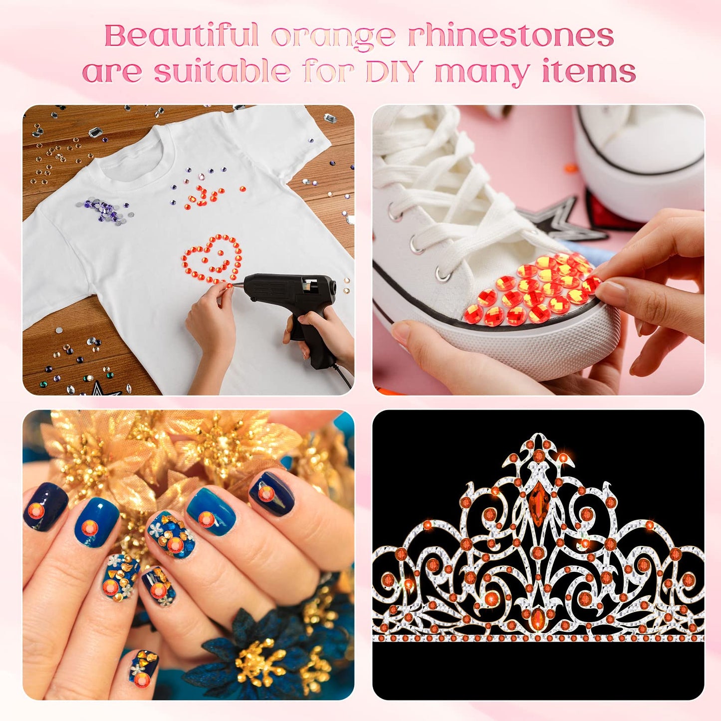 2000 Pieces Flat Back Gems Rhinestones 6 Sizes (1.5-6 Mm) Round Crystal Rhinestones with Pick up Tweezer and Rhinestones Picking Pen for Crafts Nail Clothes Shoes Bags DIY Art (Orange)