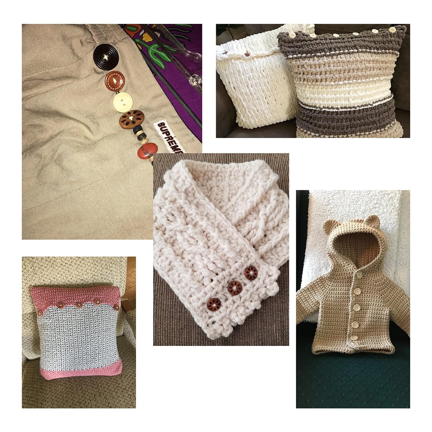 Assorted Round Wood Wooden Buttons Black Brown Beige 4 Hole Mixed Sewing Art DIY Craft Supplies Kits with Box 118pcs