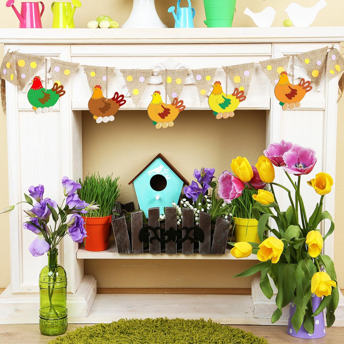 Wooden Easter Ornaments to Paint Spring Decoration Hen Cutouts Unfinished 24PCS 3.5 inches, DIY Blank Unfinished Christmas Tree Wood Discs Ornament for Home Crafts Hanging